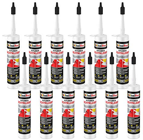 Isolbau Bitumen-Dichtkleber - 12 x 310 ml Klebstoff & Dichtmasse für Montage & Reparatur von Bitumen-Schindeln - Schwarz