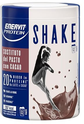 Enervit, Meal Shake Cacao Protein, Sostituto del Pasto, 1pasto=207 kcal, Bevanda Proteica, Gusto Cacao Intenso, 20% di Proteine, Per il Controllo del Peso, 1 Barattolo=12 Pasti