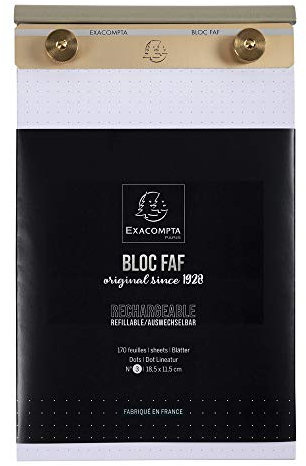 Exacompta 12123E Schreibblock FAF gepunktet 170 Blatt , 18,5 x 11,5 cm, mikroperforiert, ideal für Ihre Notizen, Retro-Design mit zeitloser Eleganz, endlos auswechselbar und nachfüllbar