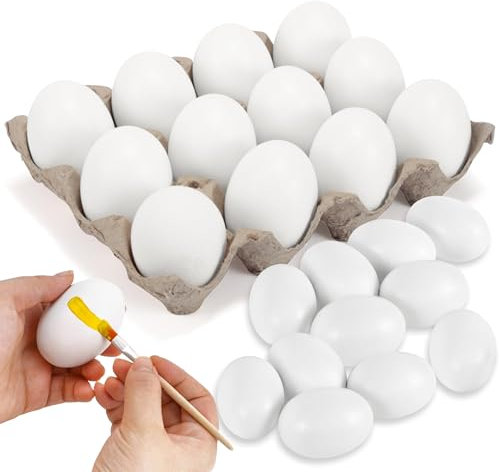JOYIN 12 Weiße Ostereier aus Holz für die Ostereiersuche, Bemalbare Ostereier, Osterbasteln für Kinder Party, Oster DIY Spiel, Küchenhandwerksschmuck, Ei Spielzeug Nahrung