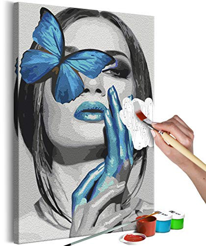 murando - Malen nach Zahlen Frau mit Schmetterling Gesicht blau Porträt 40x60 cm Malset mit Holzrahmen auf Leinwand für Erwachsene Kinder Gemälde Handgemalt Kit DIY Geschenk Dekoration