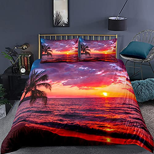 kldby Bettwäsche Set 135x200 Tropischer Sonnenuntergang Bettbezug Mikrofaser Bettwäsche-Sets 2 Teilig, 1 Bettbezüge mit Reißverschluss + 1 Kopfkissenbezug 80x80