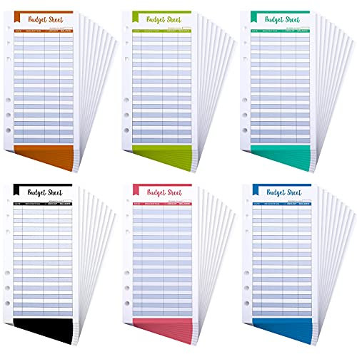 120 Blatt für Geldumschläge, 6 Ringe, Ordner, Budgetblätter, Ausgabenverfolgung, Tracker, Budget-Einlagen für Umschlag, Planer, Geldbörse, Budgeting Organizer, 6 Farben