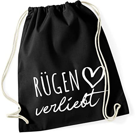 Huuraa Turnbeutel Rügen verliebt Geschenk 12 Liter Black Baumwolle Rügen Präsent