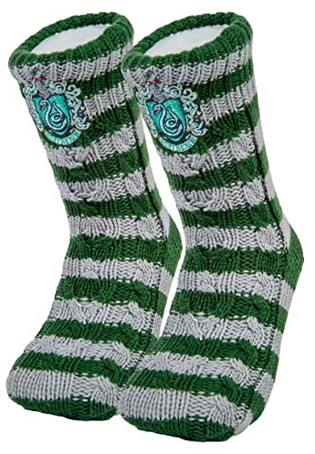 Harry Potter Slytherin Damen-Slipper-Socken (Einheitsgröße) (Grün/Grau), Grün/Grau, Einheitsgröße