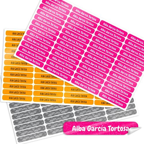 CUAC REVOLUTION Etiquetas Personalizadas para marcar objetos SIN laminado protector. Etiquetas adhesivas para el cole. Etiquetas para la guardería. Pegatinas marcar. Tamaño 5x0,7 cm (96)