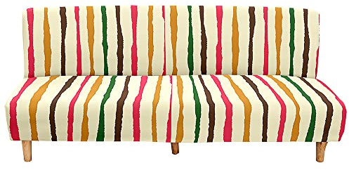 Surwin Sofabezug ohne Armlehnen 3 sitzer/2 sitzer, 3D Druck Polyester Stretch Armlose Sofabettüberzug Antirutsch Clic Clac Sofahusse Protector für Klappcouch Schlafsofa (bunt,L190-230cm)