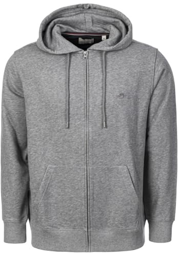 GANT Men's REG Shield Full Zip Hoodie, Grey Melange, Standard, grey melange, XL