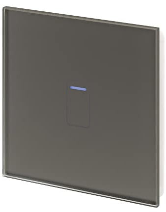 Retrotouch Crystal Touch Switch | LED Light Indicator | 1 Gang 2 Way 300W | Stylish Grey Glass Finish | Screwless Front | 35mm Back Box No-Neutral Required | Luxury Home & Bathroom Light Switches
