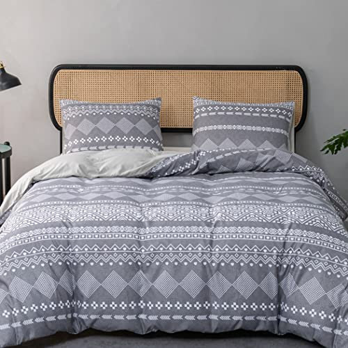 Lekesky Bohemian Bettwäsche 200x200 cm 3 Teilig - Bettbezug mit Reißverschluss und 2 Kissenbezug 80x80cm, Dunkelgrau