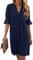 Famulily Women Fashion V-Neck Loose Fit Comfy Dress Short Bell Sleeve Work Dresses Navy Blue S