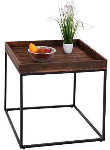 Mendler Beistelltisch HWC-K71, Kaffeetisch Couchtisch Tisch, Paulownia-Holz Metall 60x60x60cm - Dunkelbraun