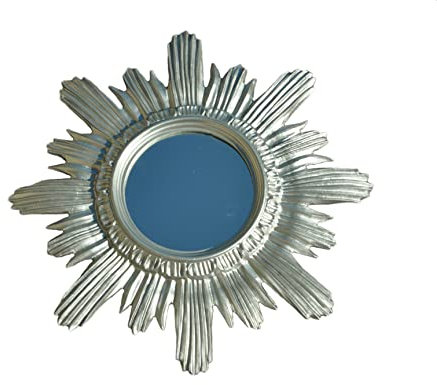 LIGUORO SHOP Runder Spiegel mit Rahmen Sonne im venezianischen Barock-Stil Fake Vintage Shabby Chic 32 cm (Silber)