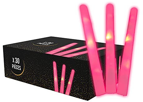 SPARKLERS CLUB Set di 30 bastoncini luminosi a LED, colore rosa, 40 cm, in schiuma luminosa, per matrimoni e feste, 3 modalità di lampeggiamento, consegna 24/48 ore