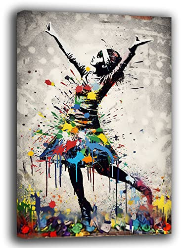 Printerland Quadro Moderno Verticale Banksy Ballerina Colorata Quadri moderni soggiorno da Parete XXL grande Stampa su tela Canvas Decorazione Murale muro Arredo Camera da letto Cucina (70x100 cm, 5)