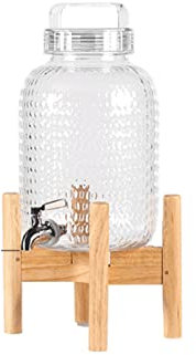SYALEO Fria Dispensador de Bebidas Dispensador de Bebidas frías con Soporte de Madera y Espiga Recipiente de Agua Redondo para té Helado Kombucha Sangria Limonada Uso Garrafa de Agua