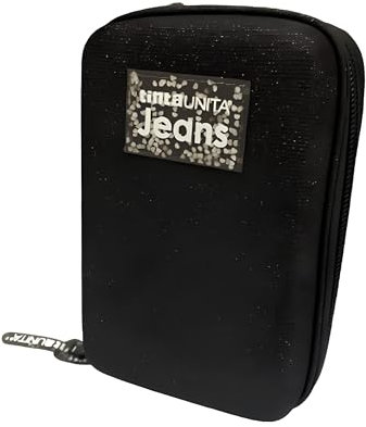 PRESTIGE & DELUXE Astuccio Scuola Tinta Unita Pool Over One Time zip completo Linea Glitter Nero + omaggio portachiave paillettes