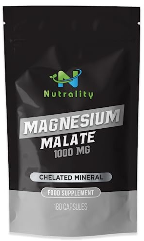 Nutrality Magnesium Malate Supplement 1000mg | Vegan | 180 Capsules | Ultra Magnesium Vitabiotics for Heart, Energy & Muscle Relaxation | Chelated Formula | Supports Digestion & Cardio Health