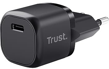 Trust Maxo Cargador USB C Carga Rápida 20W PD, Adaptador de Corriente sin Cable, Cargador de Pared, Enchufe USB-C para iPhone 14/14 Pro Max, iPad, Samsung Galaxy S23 S22 S21, Xiaomi - Negro
