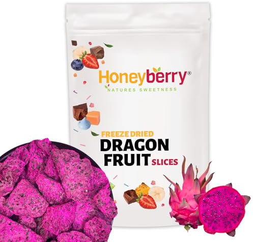 Freeze Dried Dragon Fruit Slices 1kg - Dehydrated from Frozen Red Pitaya Chips - Edible Tropical Superfood Chunks for Snacking, Cocktail Garnish, Smoothie or Making of Fresh Pink Dragon Fruit Powder