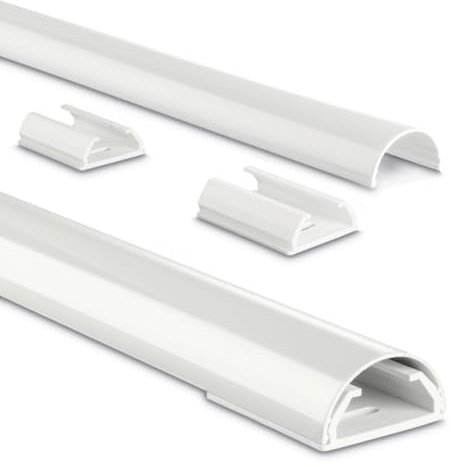 Goulotte en aluminium - 110 x 3,3 x 1,8 cm - Peut contenir jusqu'à 5 câbles - À visser ou à coller - Semi-circulaire - Peut être raccourci - Pour bureau, mur, socle, sol, etc. - Protection de câbles -
