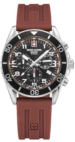 Swiss Alpine Military Herrenuhr Chronograph Analog Quarz Silikon 7029.9, Stahl/Silikon/Rot – 9836sam, Armband