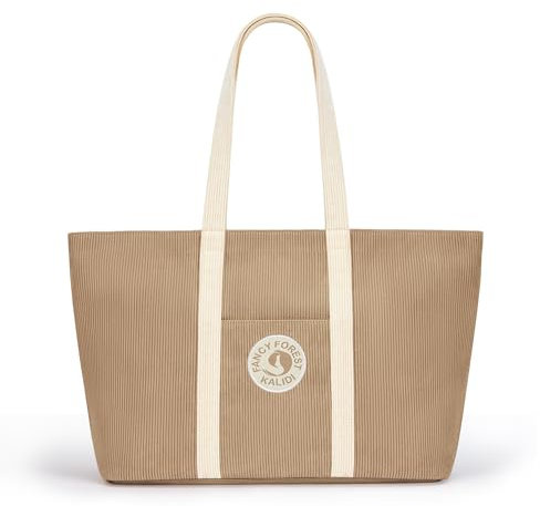 KALIDI Tote Bag Damen Cord Tasche mit Reißverschluss Shopper Tasche Damen Groß Kontrast Farbe Beuteltasche Umhängetasche Damen Gross handtaschen Für School Schule Arbeit Büro Reisen Einkaufen Alltag