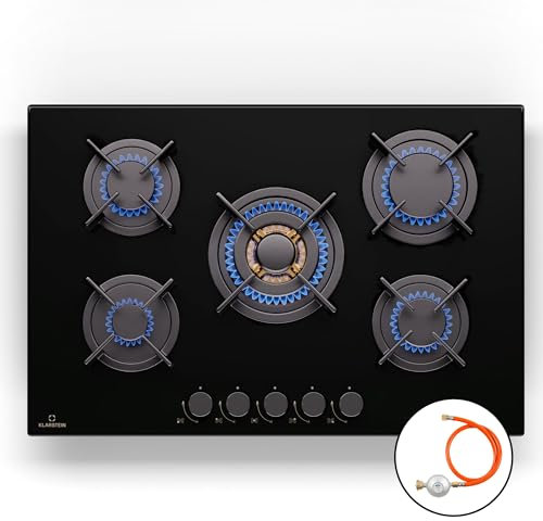 Klarstein Piano Cottura 5 Fuochi Gas, Piano Cottura a Gas Integrato 10400W, Piano Cottura 5 Fuochi Gas Incasso in Acciao Inox, Piano Cottura 5 Fuochi Gas per Wok, Piano Cottura a Gas 5 Fuochi