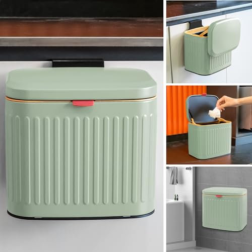 Hanging Kitchen Compost Bin 4 Liter/1.05 Gallon, Small Trash Can with Detachable Inner Bucket for Cupboard/Countertop/Bathroom/Camping/Office/Camping (Green-4 Liter)