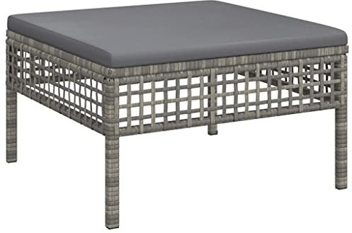 Makastle Poly Rattan Hocker mit Kissen, Balkon Rattanhocker Sitzhocker Fußbank Fußhocker Gartenhocker Gartenmöbel, Grau Poly Rattan 55 x 55 x 32 cm