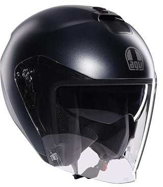AGV - IRIDES E2206, Motorrad Jet-Helmet, Unisex, Helm mit Kratzfestes Visier mit UV-Schutz, Matt Ardesia Grey, XL