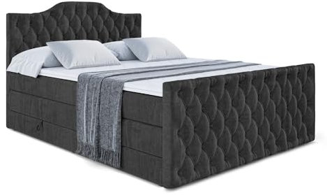ALTDECOR Boxspringbett mit Matratze und Lattenrost, Topper, Fußteil,Polsterbett mit Bettkasten, Bett mit Stauraum H3- und H4- Matratze, Doppelbett - VILA-1-Z King - 180x200 - Schwarz Samt