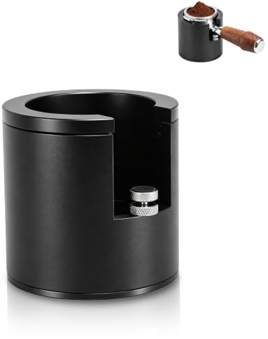 Cyrank Kaffee-Siebträger-Halter, Tamperstation, Espresso-Tamping-Station, Runder Kaffee-Tamper-Ständer aus Aluminiumlegierung, Passend Für 51, 53, 58 Mm Espresso-Zubehör, Höhenverstellbar(Schwarz)