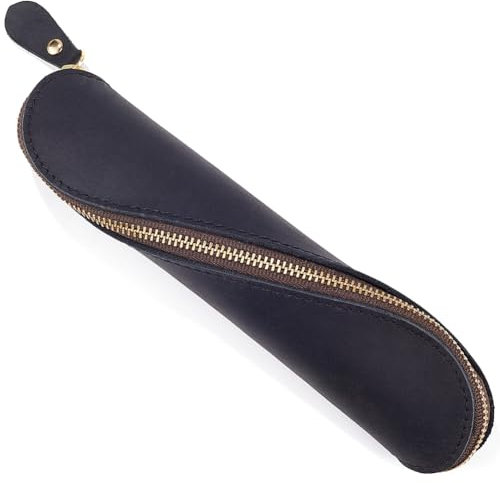 GORGECRAFT Federmäppchen Aus Echtem Leder Echtes Leder Handgefertigt Schwarze Crazy Horse Ledertasche Mit Reißverschluss Halter Für Lesebrillenetui Aufbewahrung von Schreibwaren Homeoffice Geschenk