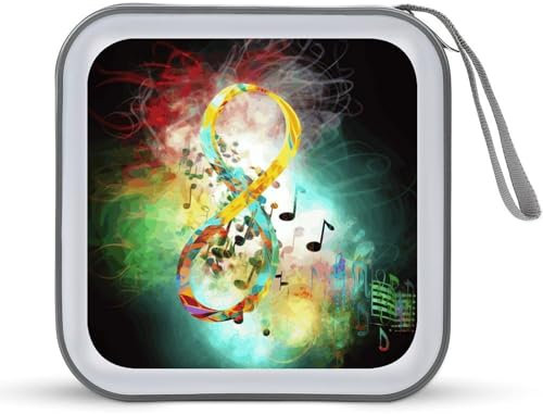 YJWANDO CD Storage Box, Abstract Music Symbol Print Portable CD Box DVD Storage Box Small Portable CD Box Gift CD Box Home CD Organization