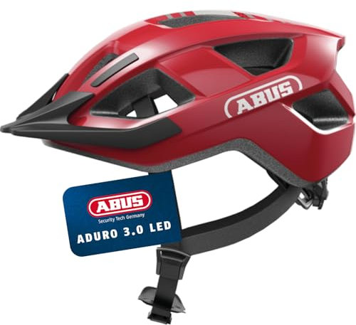 ABUS Fahrradhelm Aduro 3.0 LED - Sportiver City-Helm in stilvollem Design für alltägliche und sportliche Touren - mit Rücklicht - für Damen und Herren - Größe M, Rot