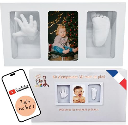 Set Hand- und Fußabdruck Baby – Fotorahmen inklusive – personalisiertes Geschenkset zur Geburt – originelles Geschenk für Babyparty, Taufe – Gips für Gießen ungiftig – Erinnerung für Mädchen Jungen