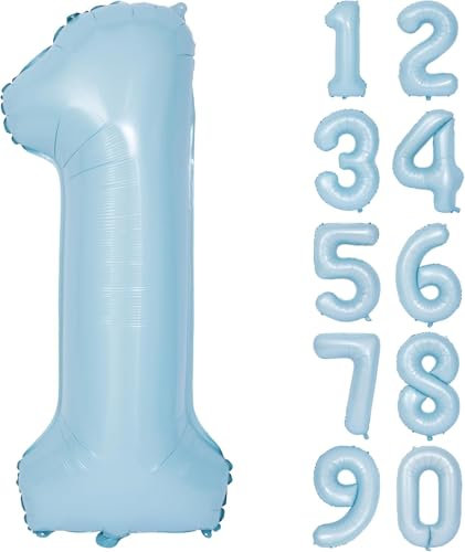 Blau Luftballon 1 Matte Blau Nummer 1 Folienballon Hell Blau 1 Ballons 40 Zoll Mylar Helium Ballon für Geburtstag Party Dekorationen Mädchen Jungen Baby Dusche Hochzeit Jahrestag Deko (Nummer 1)