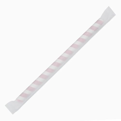 Fiesta Compostable Wrapped Smoothie Paper Straw Red Stripe210mm(Pack 250) | Compostable composition uses water-based glue and gluten-free inks, individually wrapped to prevent cross-contamination.