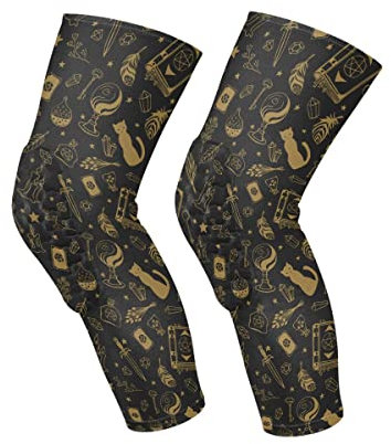 MMRTDJDR Witchcraft Elements on Black Rodilleras para Hombres y Mujeres, Manga de compresión Antideslizante para Baloncesto, Voleibol, Lucha Libre, fútbol, ​​Correr, desgarro de menisco