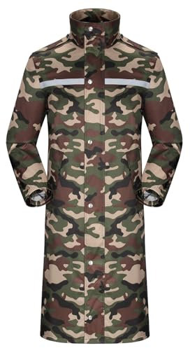 Coutyuyi Regenmantel Wasserdichte lange Regenmanteljacke für Herren Leichte Reflektierende Regenbekleidung,wiederverwendbare Kapuze (L, Armeegrüne Tarnung)
