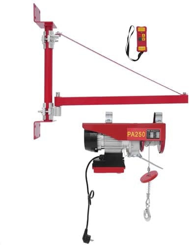 Elektrische Seilwinde & Hebezeug-Schwenkarm, 550W Elektrischer Flaschenzug Hubhöhe 12m mit Funkfernbedienung, Elektrohebezeug 250kg Tragfähigkeit für Fabriken, Docks, Lagerhäuser