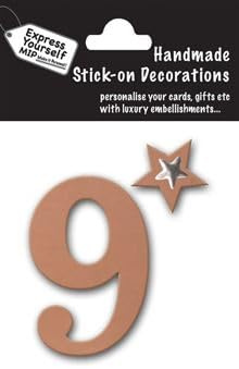 Rose Gold Stick on Number 9 for Cards, Gifts, Crafts, scrapbooks, Childrens Crafts, self Adhesive
