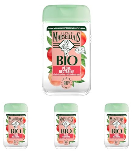 Le Petit Marseillais, Gel Douche Rafraîchissant BIO Pêche Nectarine (flacon de 250 ml) – 98% d'ingrédients d'origine naturelle et pH neutre pour la peau – Emballage recyclable et rechargeable
