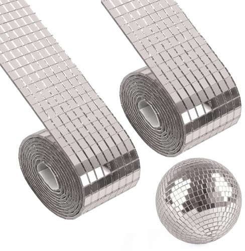 3200 Stück Spiegel Mosaik, Selbstklebend Discokugel Klebestreifen, Mini Glas Discokugel Aufkleber, Quadratische Steine für DIY-Bastelprojekte Zubehör Vasen-Deko (Silber)