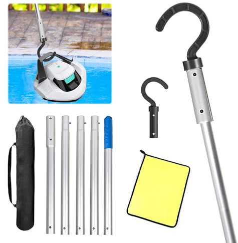 Lotvic Crochet Robot Piscine, Crochet pour Aspirateur pour Piscine avec Tige Télescopique, Chiffons et Sacs, Crochet Accessoire pour Robot de Piscine pour Tous Les Robots Aspirateurs de Piscine