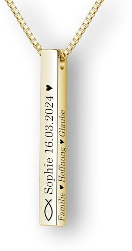 UNIQAL® Gravur-Halskette aus Edelstahl – Persönlicher Anhänger mit Name, Datum oder Koordinaten – Geschenkidee für Frauen & Männer – Individuelle und bedeutungsvolle Namenskette (Gold)