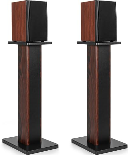 OUUTMEE 80CM (32 Inch) Wood Speaker Stands - Heavy Duty HiFi Speaker Stands for Home Theatre & Studio Monitors - Universal Floor Bookshelf Speaker Support with Sand-Fillable Design(Set of 2)