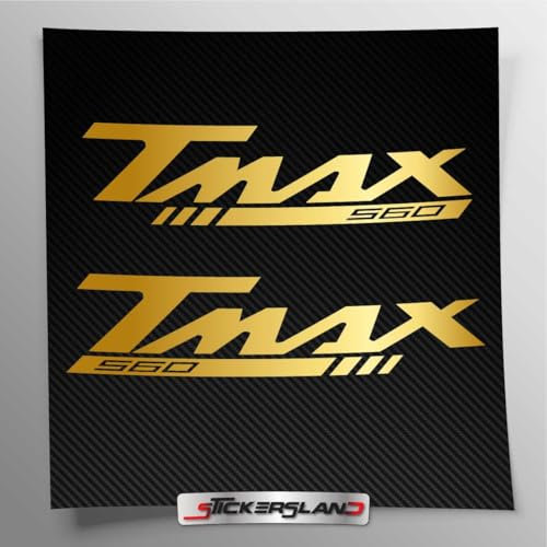 Kit adesivi compatibile con T-Max 560 serbatoio e casco moto | Vinile Prespaziato FACILE APPLICAZIONE | scritte loghi | Stickersland® (Oro Lucido Metallizzato)