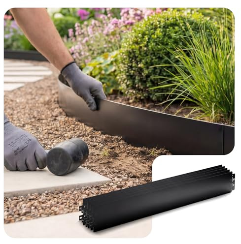 VOUNOT® Bordure de Jardin Gazon en Métal 35M Bordure de Séparation Résistante Clôture Flexible de Pelouse Epaisseur 0.7mm 100x13cm Lot de 35pcs pour Jardin Plantes Potager Noir
